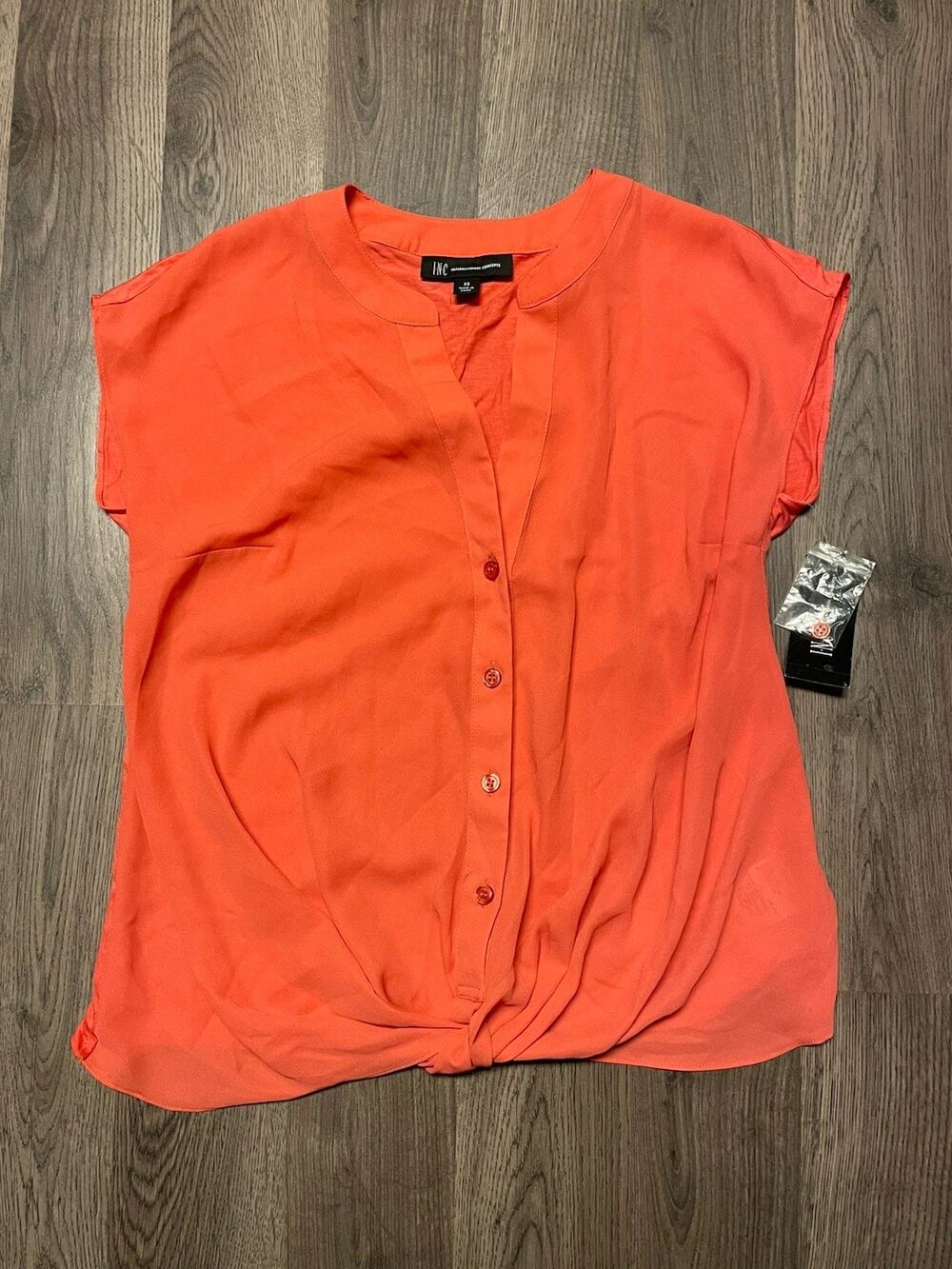 INC International Concepts Womens XS Blouse Orange Draped Button Front Top NWT